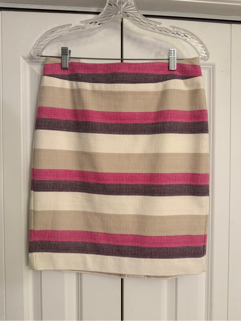 Ann Taylor Factory Petite 4P Pencil Skirt Pink Cream Striped Lined Career